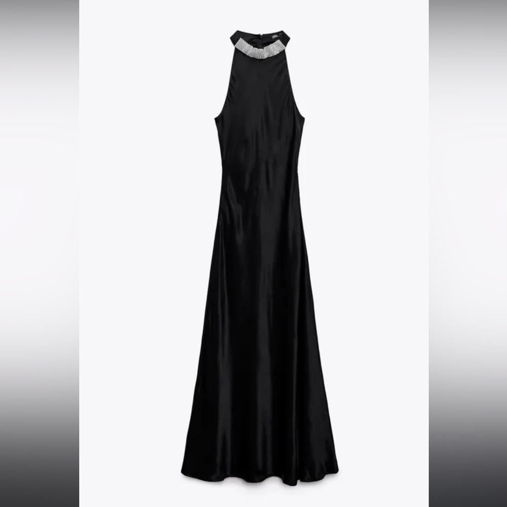 Zara black slip dress with beaded collar. Bloggers favorite !